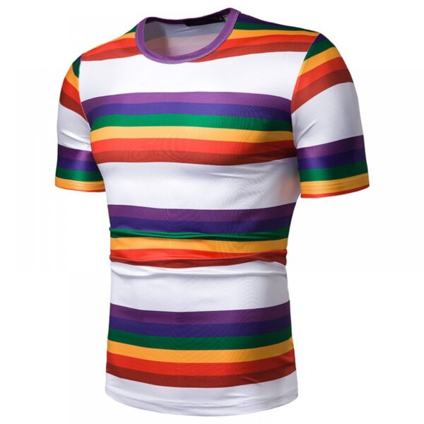 New Summer Men's Short-Sleeved T-Shirt Mens Contrast Striped Slim Casual T-Shirt - Image 2