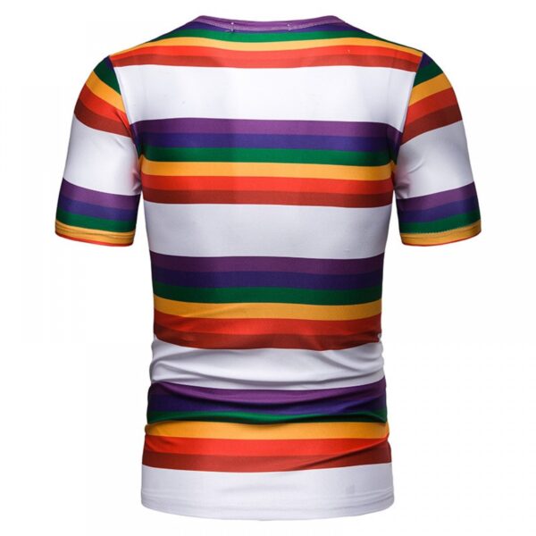 New Summer Men's Short-Sleeved T-Shirt Mens Contrast Striped Slim Casual T-Shirt - Image 3