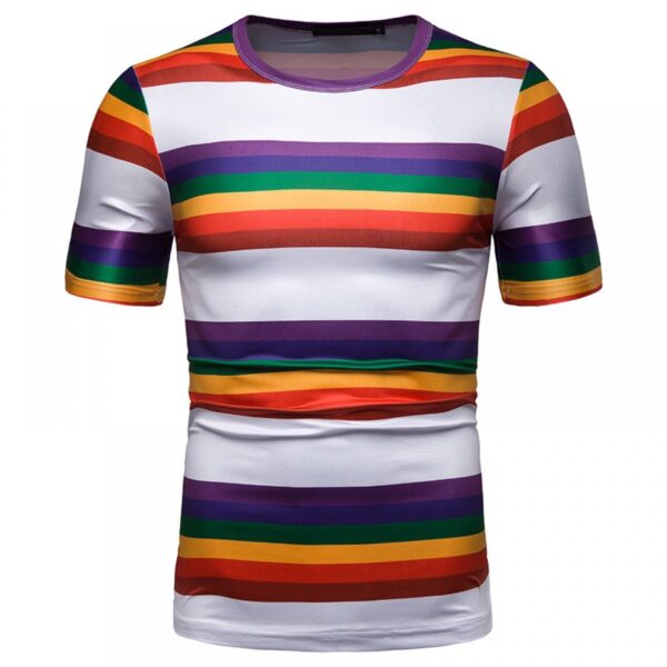 New Summer Men's Short-Sleeved T-Shirt Mens Contrast Striped Slim Casual T-Shirt - Image 4
