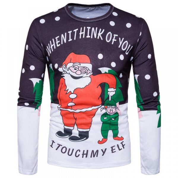 New Festive Santa and Villain Jacquard Men's Printed Long-Sleeved T-Shirt - Image 4