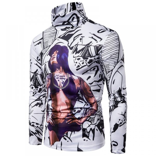 New Men's Large Size 3D Muscle Girl Print High Neck Long Sleeve T-Shirt Base Shirt - Image 2