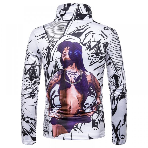 New Men's Large Size 3D Muscle Girl Print High Neck Long Sleeve T-Shirt Base Shirt - Image 3