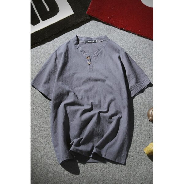 New Year New Cotton and Linen Summer Short-Sleeved T-Shirt Men's Retro V-Neck Large Size Men's Thin T-Shirt - Image 5