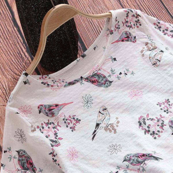 Retro Cotton and Linen Printed Short-Sleeved Casual Loose T-Shirt Women - Image 4