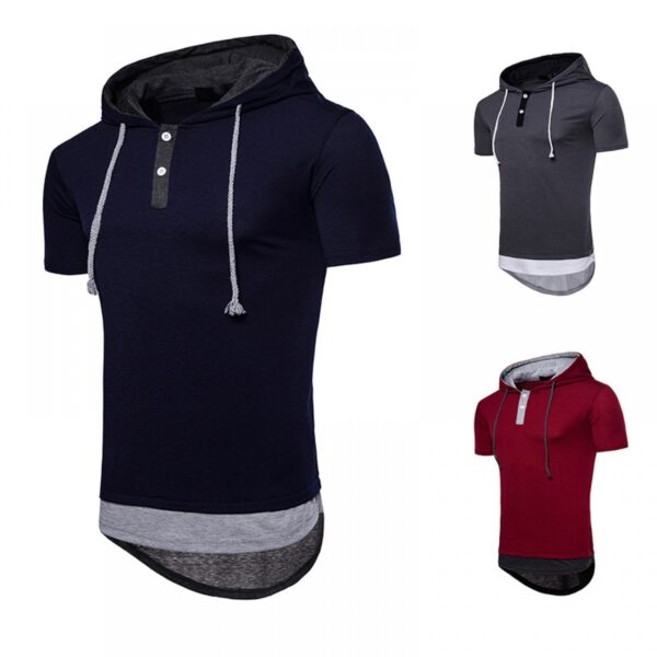 New Men's Plus Size Hip-Hop Arc Short-Sleeved Hooded T-Shirt - Image 2