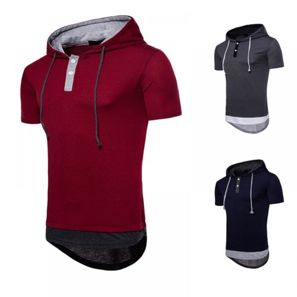 New Men's Plus Size Hip-Hop Arc Short-Sleeved Hooded T-Shirt - Image 3