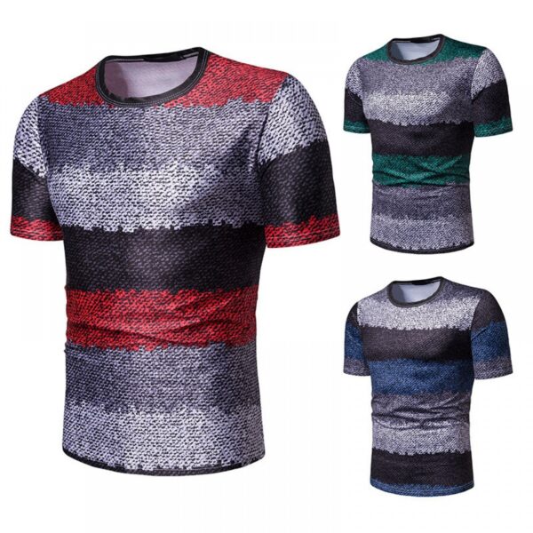 New Summer Men's Short-Sleeved T-Shirt Men's Contrast Striped Slim Casual T-Shirt - Image 2