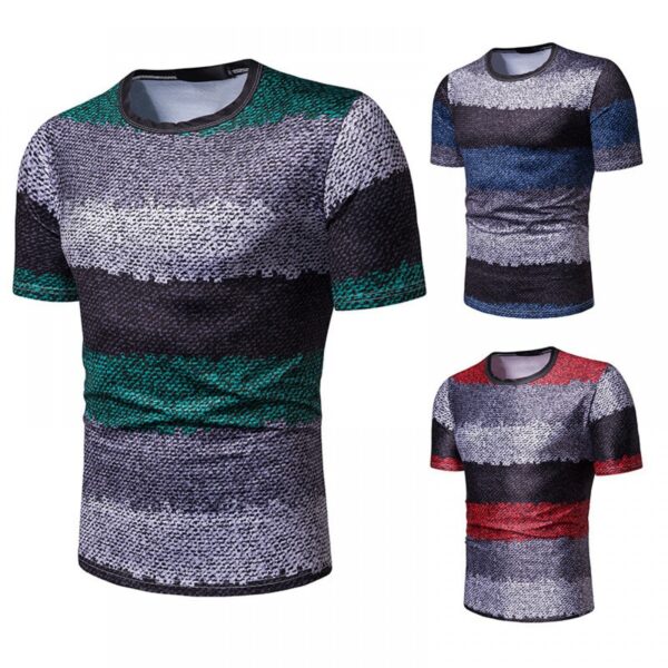 New Summer Men's Short-Sleeved T-Shirt Men's Contrast Striped Slim Casual T-Shirt - Image 3