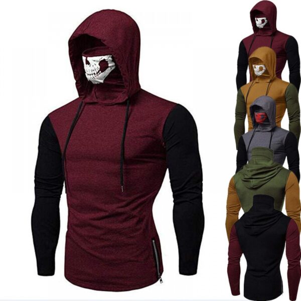 Men's Fashion Hooded High Collar Skull Stitching Long-Sleeved T-Shirt Men's Long-Sleeved T-Shirt - Image 2