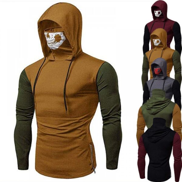 Men's Fashion Hooded High Collar Skull Stitching Long-Sleeved T-Shirt Men's Long-Sleeved T-Shirt - Image 3