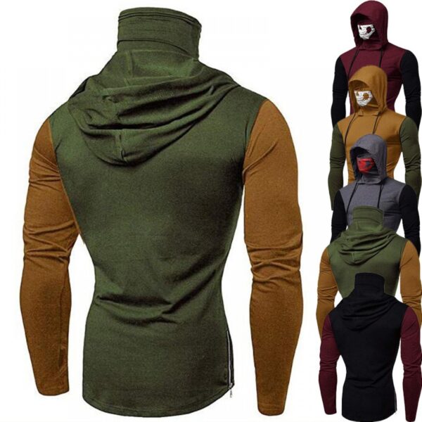 Men's Fashion Hooded High Collar Skull Stitching Long-Sleeved T-Shirt Men's Long-Sleeved T-Shirt - Image 5