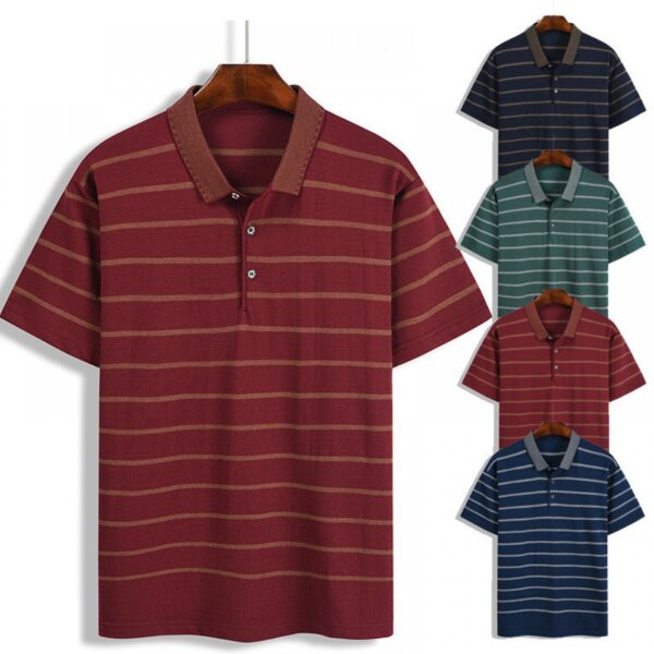 New Summer Men's Hooded Striped Lapel T-Shirt Men's Lapel Short Sleeve Generation - Image 3