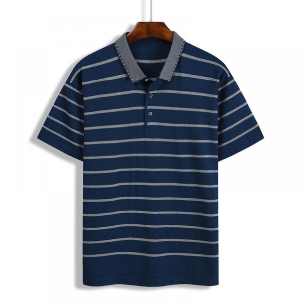 New Summer Men's Hooded Striped Lapel T-Shirt Men's Lapel Short Sleeve Generation - Image 5