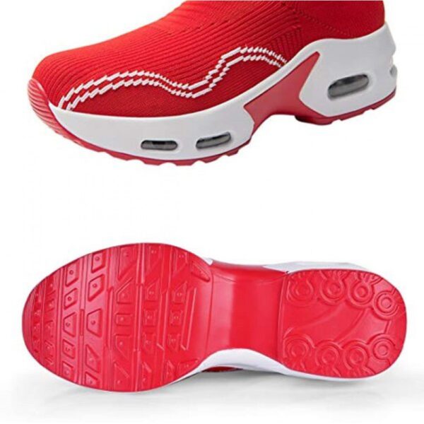 Womens Walking Shoes Sock Sneakers Slip On Mesh Platform Loafers Comfort Wedge Walking Shoes Red - Image 2