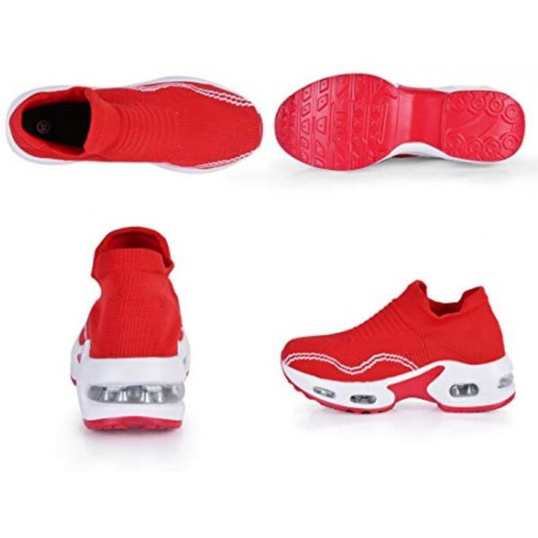 Womens Walking Shoes Sock Sneakers Slip On Mesh Platform Loafers Comfort Wedge Walking Shoes Red - Image 3