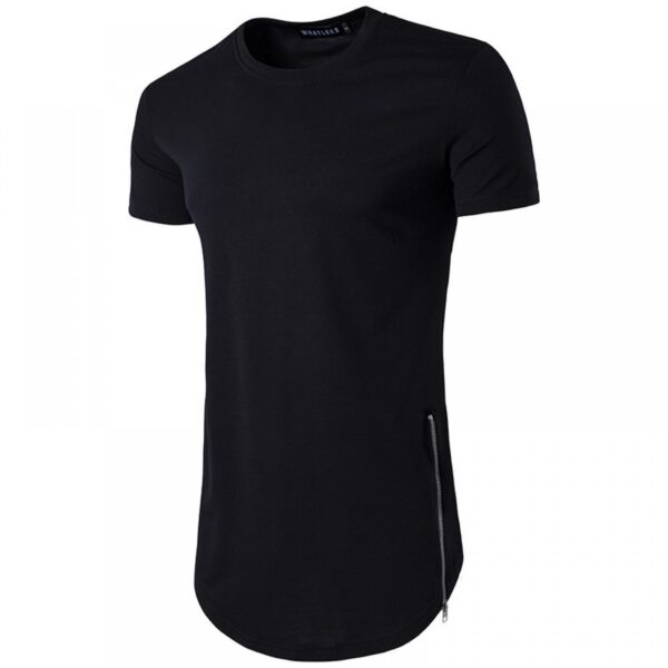 Men's High Street Style Double Zipper Long Round Neck T-Shirt Multicolor Large Size Short-Sleeved T-Shirt - Image 2