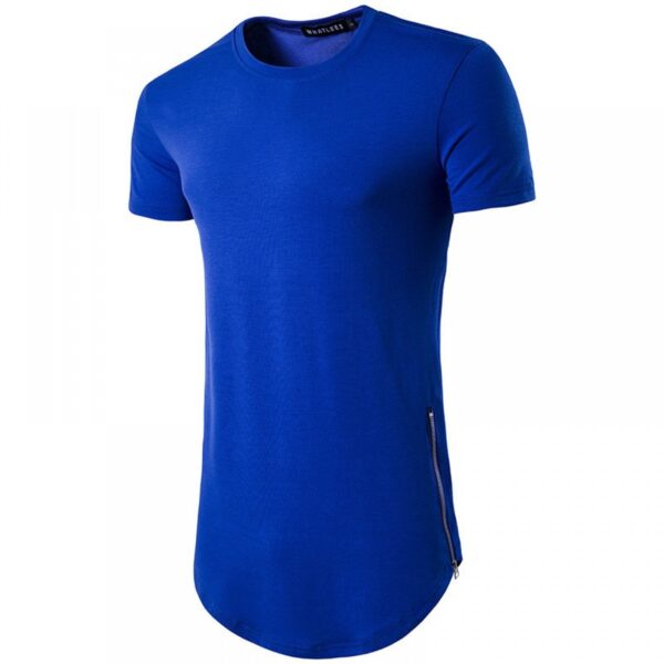 Men's High Street Style Double Zipper Long Round Neck T-Shirt Multicolor Large Size Short-Sleeved T-Shirt - Image 3