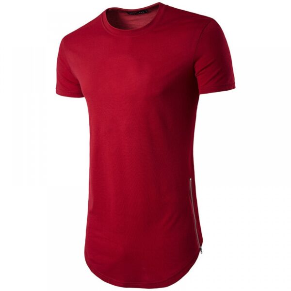 Men's High Street Style Double Zipper Long Round Neck T-Shirt Multicolor Large Size Short-Sleeved T-Shirt - Image 5