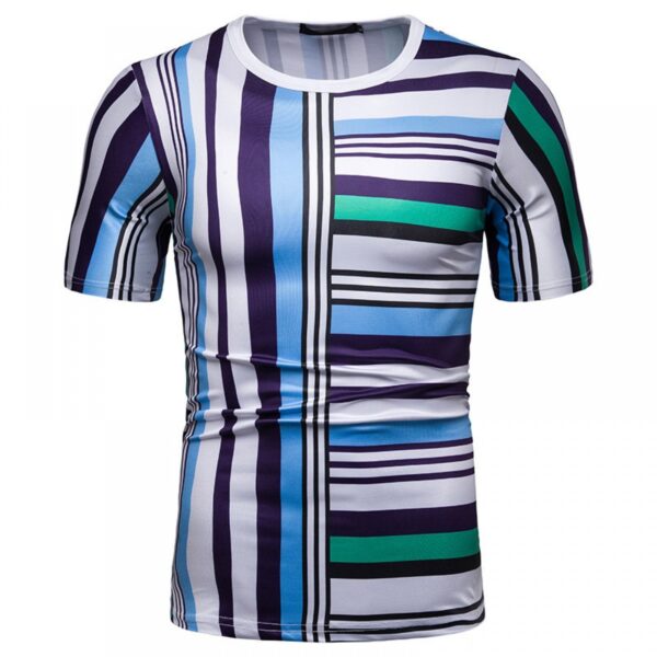 New Summer Men's Short-Sleeved T-Shirt Mens Contrast Striped Slim Casual T-Shirts - Image 3