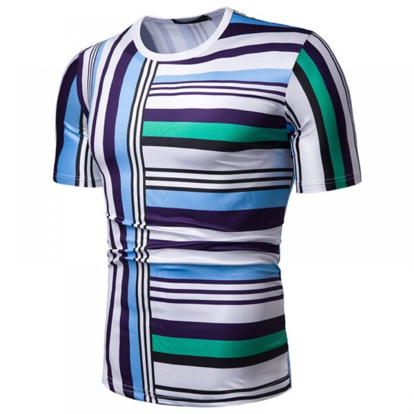 New Summer Men's Short-Sleeved T-Shirt Mens Contrast Striped Slim Casual T-Shirts - Image 4