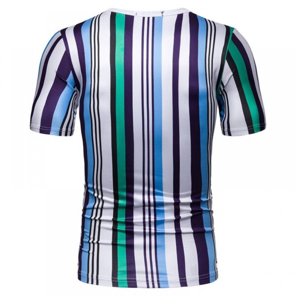 New Summer Men's Short-Sleeved T-Shirt Mens Contrast Striped Slim Casual T-Shirts - Image 5