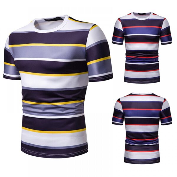 New Summer Men's Short-Sleeved T-Shirt Men's Contrast Striped Slim Casual T-Shirt - Image 2