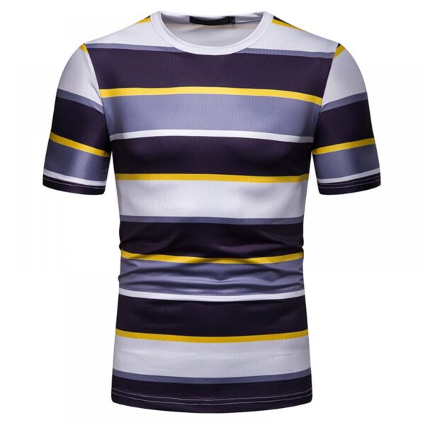New Summer Men's Short-Sleeved T-Shirt Men's Contrast Striped Slim Casual T-Shirt - Image 3