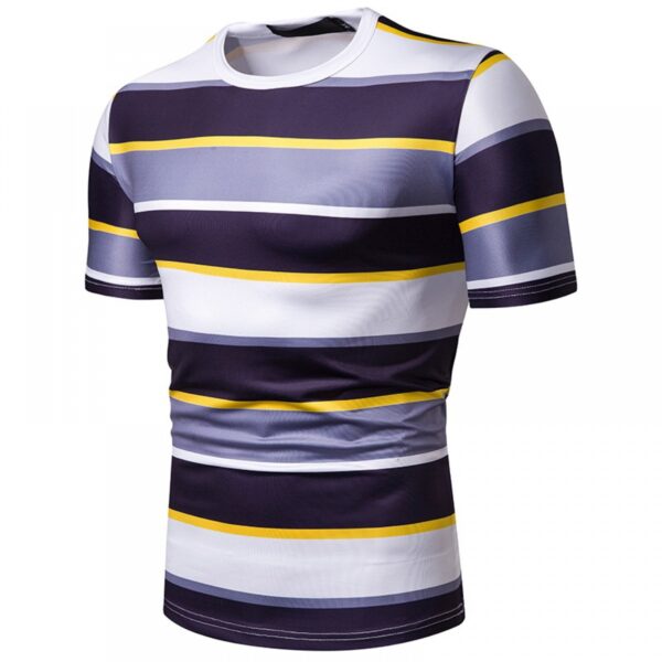 New Summer Men's Short-Sleeved T-Shirt Men's Contrast Striped Slim Casual T-Shirt - Image 4