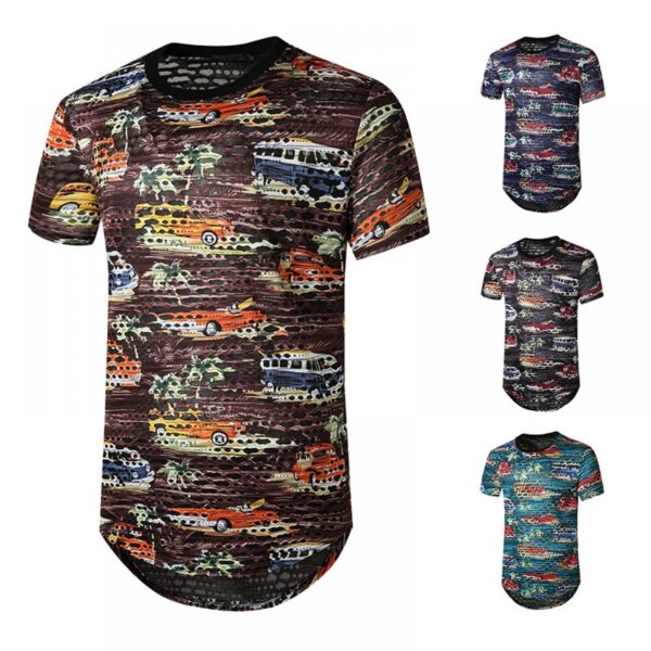 New Style Men's Plus Size Smiley Hole Short-Sleeved Hipster Hip-Hop T-Shirt - Image 3