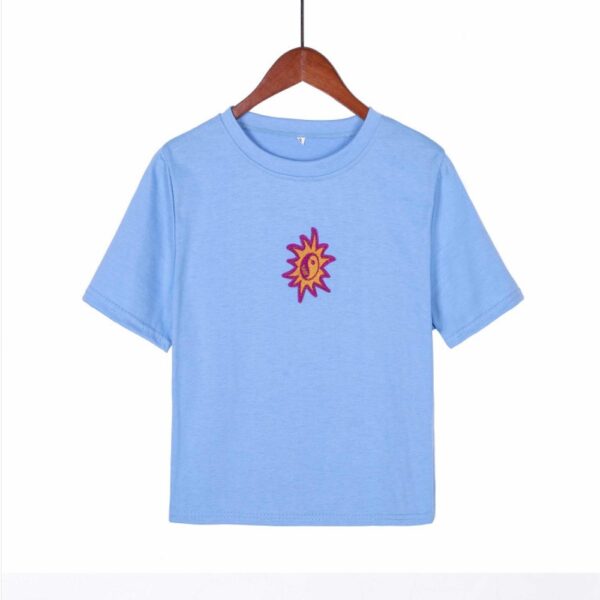 Sun Embroidered Cropped T-Shirt - Image 2