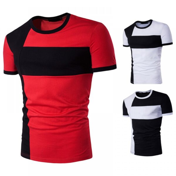 Men's Stitching Round Neck Short Sleeve Large Size T-Shirt - Image 3