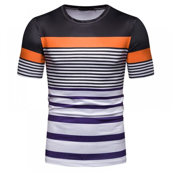 New Summer Men's Short-Sleeved T-Shirt Mens Contrast Striped Slim Casual T-Shirt - Image 3