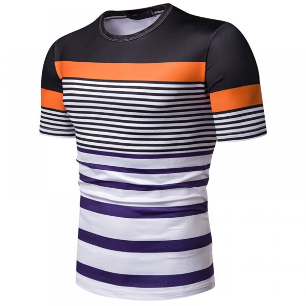 New Summer Men's Short-Sleeved T-Shirt Mens Contrast Striped Slim Casual T-Shirt - Image 4