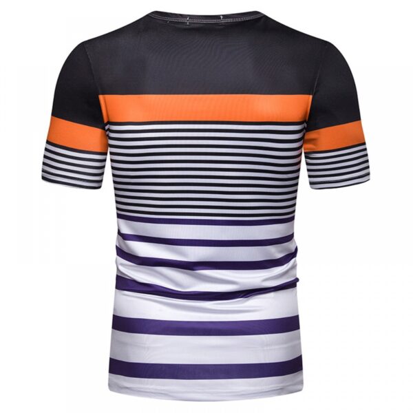 New Summer Men's Short-Sleeved T-Shirt Mens Contrast Striped Slim Casual T-Shirt - Image 5