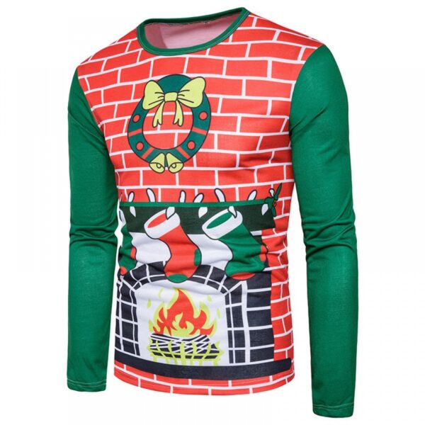 Hot Sale New Fashion 3D Fireplace Socks Christmas Digital Printing Plus Size Long Sleeve T-Shirt - Image 2