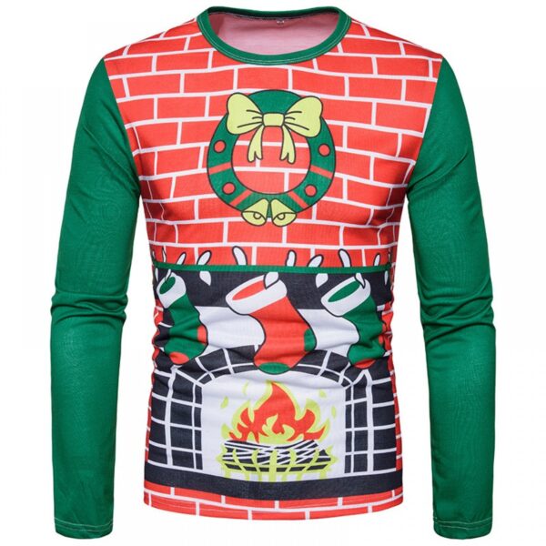 Hot Sale New Fashion 3D Fireplace Socks Christmas Digital Printing Plus Size Long Sleeve T-Shirt - Image 4