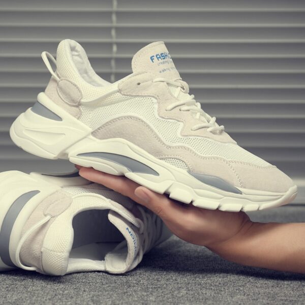 Men's Shoes Summer Leather Mesh Breathable Sneakers Trend Small White Shoes Mens Casual Shoes - Image 3