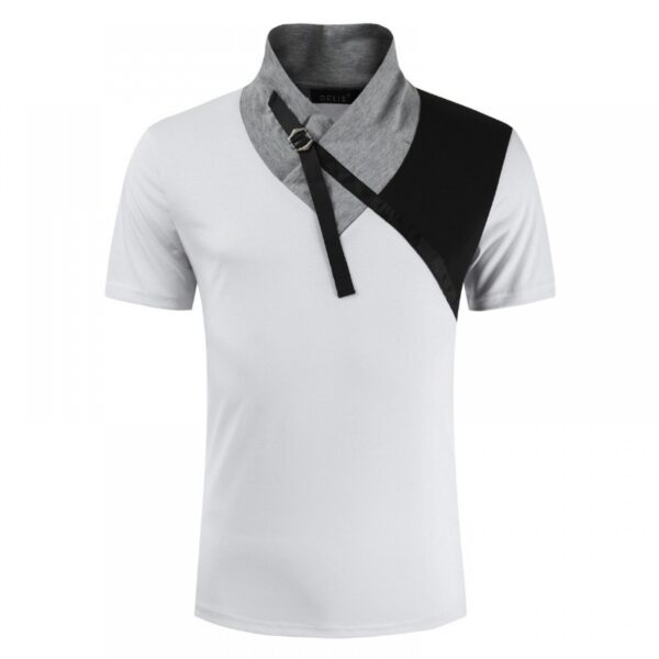Summer Color Matching Business Casual Shirt Lapel T-Shirt Men's Shirt Collar Short-Sleeved Shirt Work Bottoming Shirt - Image 3