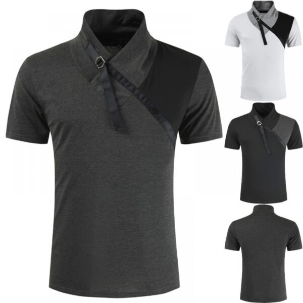 Summer Color Matching Business Casual Shirt Lapel T-Shirt Men's Shirt Collar Short-Sleeved Shirt Work Bottoming Shirt - Image 4