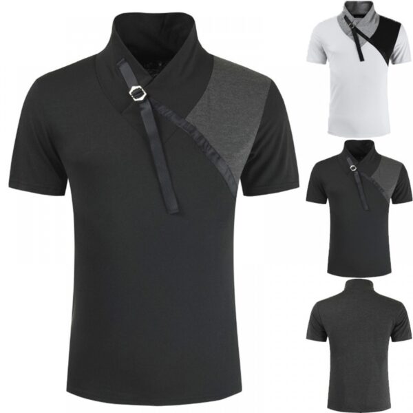 Summer Color Matching Business Casual Shirt Lapel T-Shirt Men's Shirt Collar Short-Sleeved Shirt Work Bottoming Shirt - Image 5