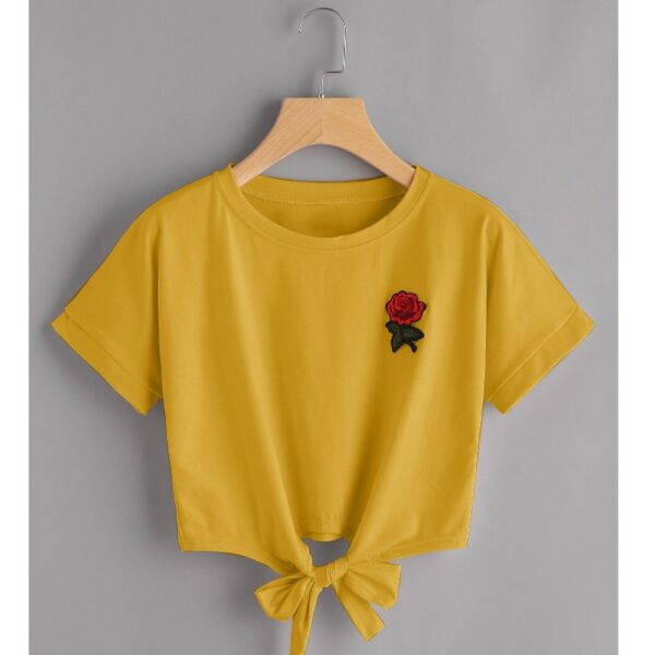 Summer New Style Rose Embroidery Lace All-Match Short T-Shirt Women - Image 5