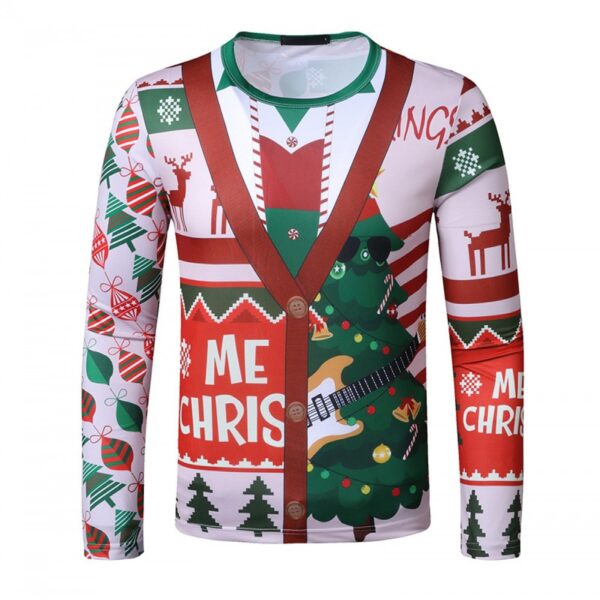 New 3D Personality Fake Two-Piece Printing Fashion Men's Christmas Long-Sleeved T-Shirt - Image 4
