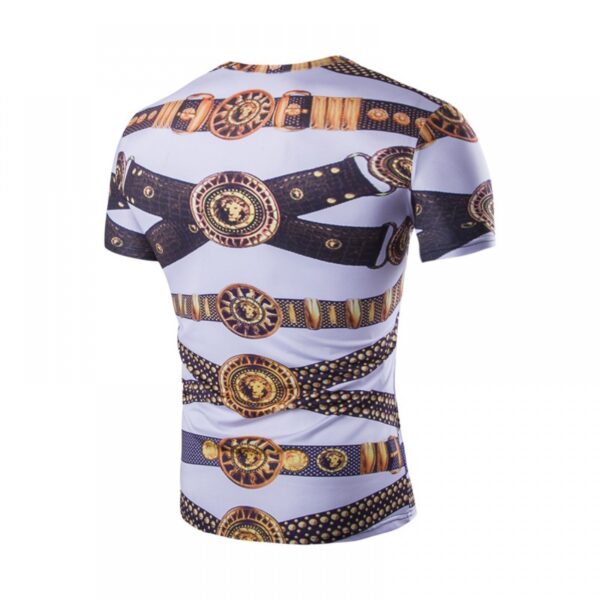 Summer Men's Gold Belt Striped Pattern Casual Round Neck Short-Sleeved T-Shirt - Image 2