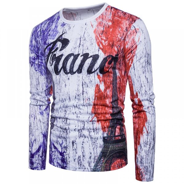 Fashion Men's Casual Personality Splash Ink Letter Printing Long-Sleeved T-Shirt - Image 2